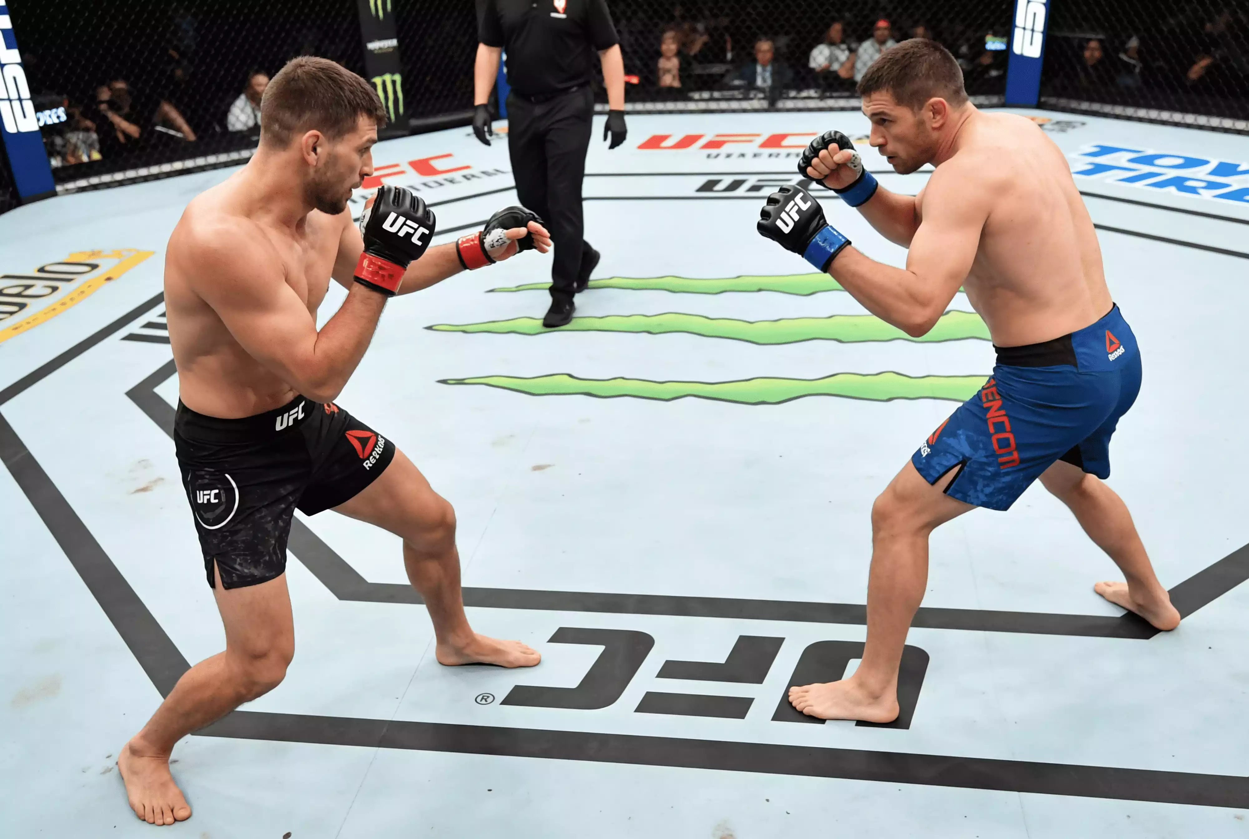 Dos peleadores de MMA en el octágono durante un combate de UFC