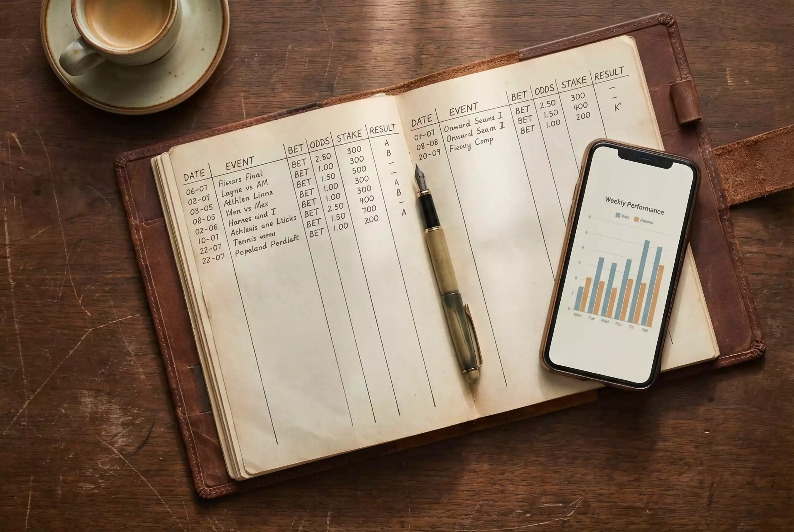 Cuaderno con registro de apuestas UFC y gestión de bankroll